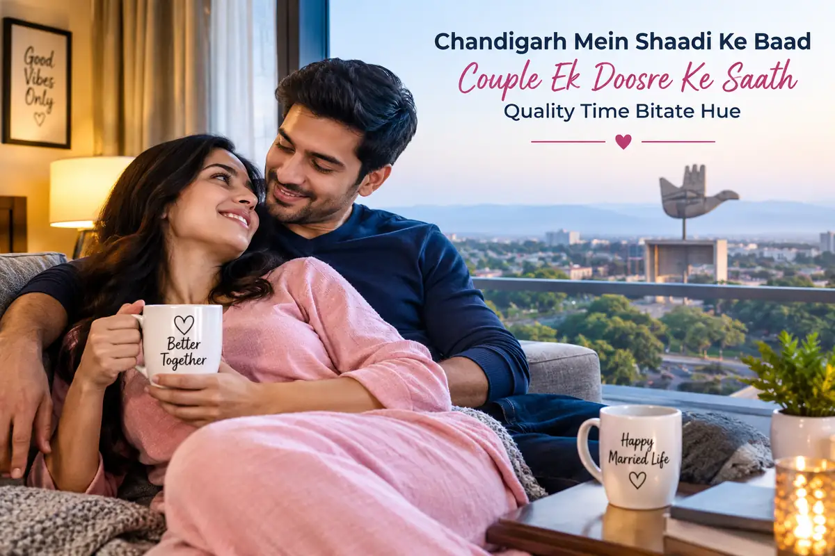 Chandigarh mein shaadi ke baad couple ek doosre ke saath quality time bitate hue